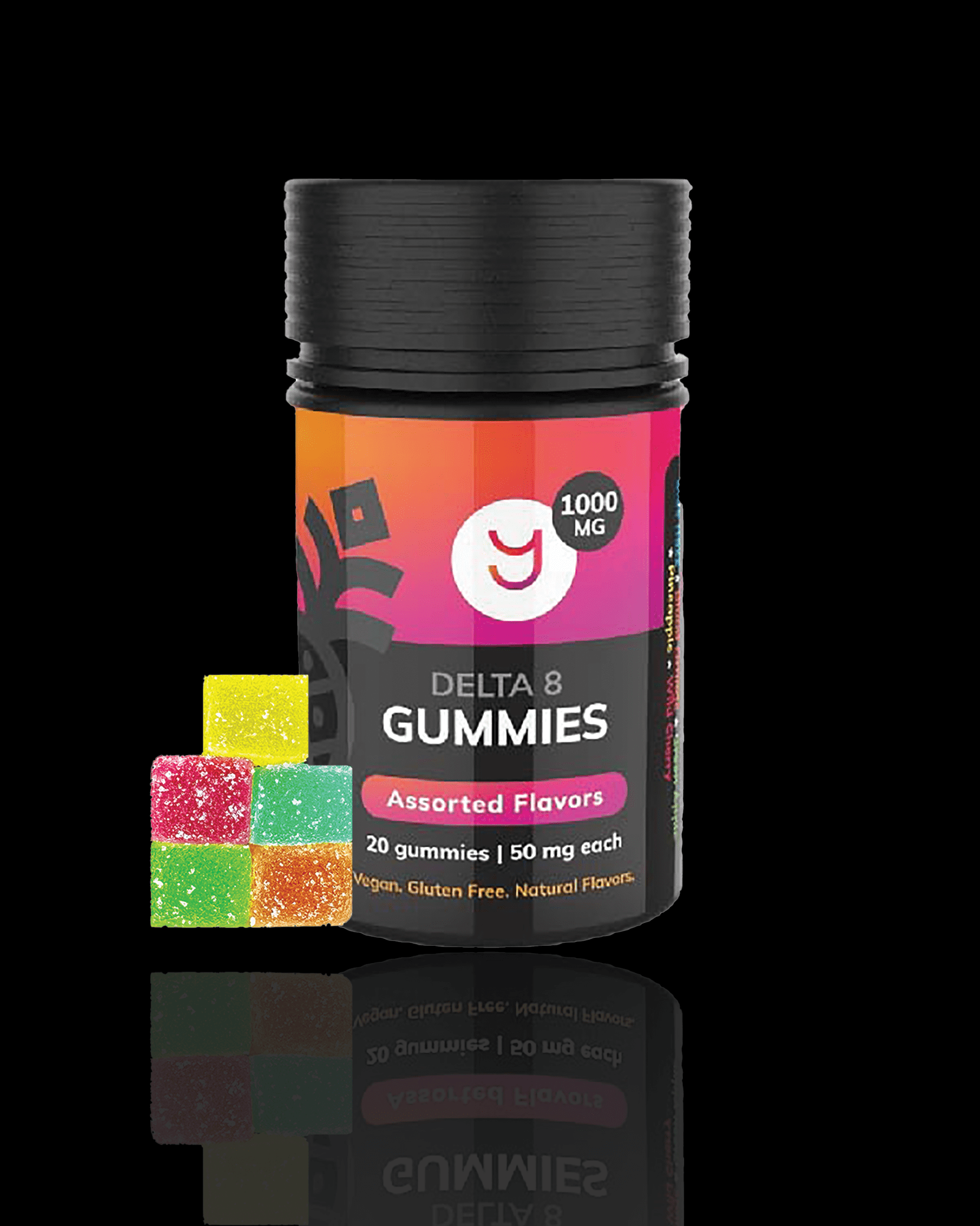 YAGA Farms Delta 8 Gummies: Assorted flavors, 1,000mg. A colorful array of potent delights captured in this image, showcasing our premium Delta 8 gummy selection.