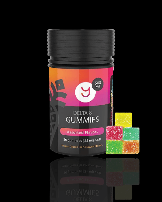 YAGA Farms Delta 8 Gummies: Assorted flavors, 500mg. A colorful array of potent delights captured in this image, showcasing our premium Delta 8 gummy selection.