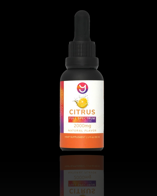 YAGA Farms 2,000mg Full Spectrum CBD Tincture: Citrus flavor. A premium, potent tincture presented in this image, promising the full spectrum of CBD benefits.