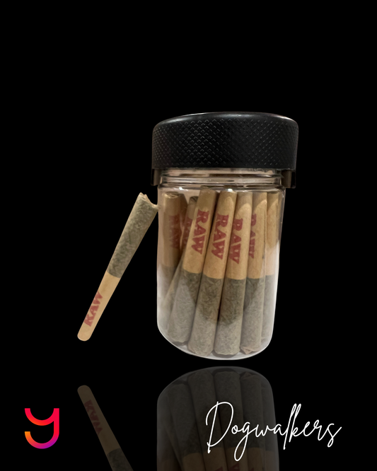 YAGA Farms Dogwalkers: 20 half-gram THCa pre-rolls crafted with exotic indoor flower for a smooth, flavorful, and potent experience. Perfect for quick breaks or relaxing strolls, offering premium quality in every puff.